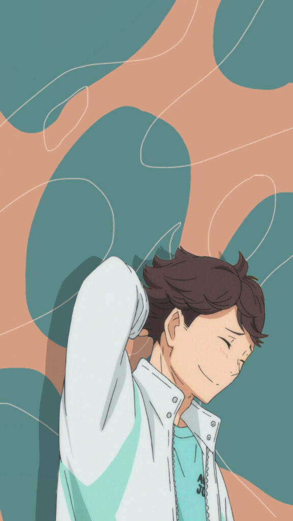 Shy and Endearing: Toru Oikawa's Delicate Pose Amidst Abstract Sensations Wallpaper
