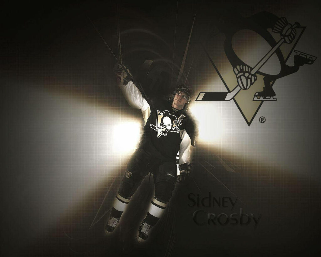 Sidney Crosby in Pittsburgh Penguins uniform under dramatic dim lighting hockey wallpaper background