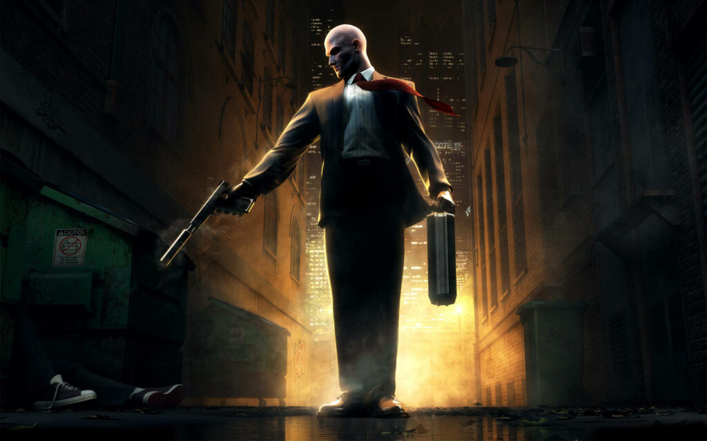 Silent Shadows: A Deadly Encounter in the Twisted Night - HD Wallpaper of Agent 47 Hunting Prey