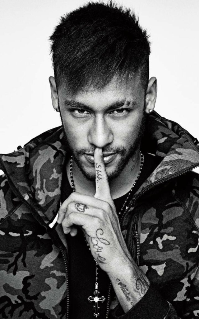 Hushed Charisma: Captivating Neymar Jr Poses in Striking Black and White Portrait Wallpaper