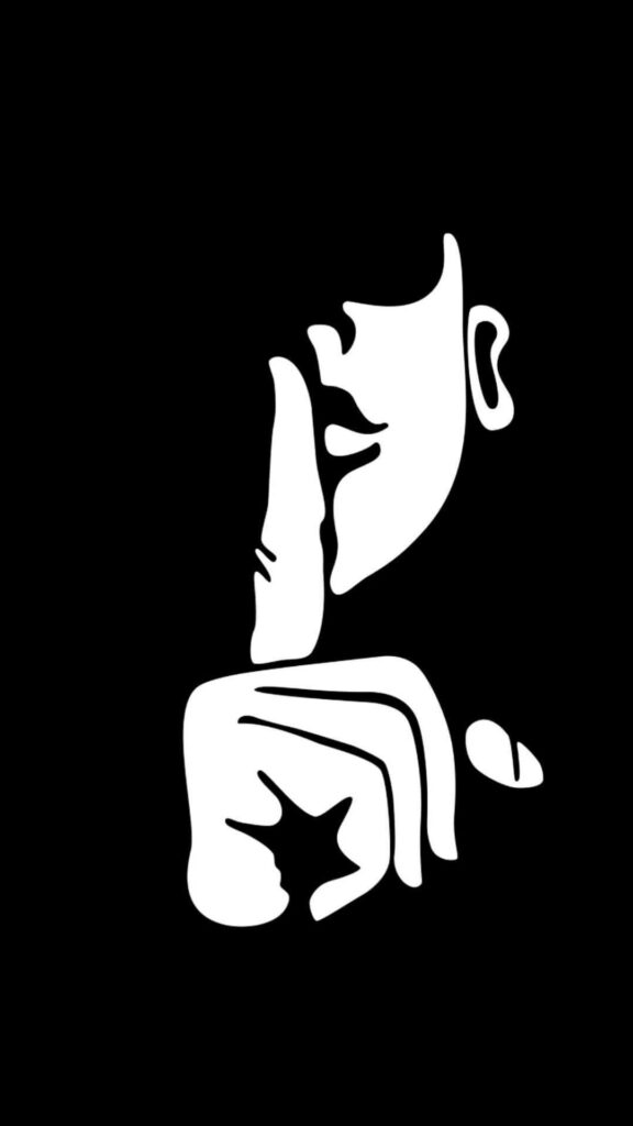 Mysterious Silence: A Digitally Crafted Black and White Profile Picture Featuring a Captivating Half-Face, with a Finger on Lips, Embracing the Power of Stillness Wallpaper