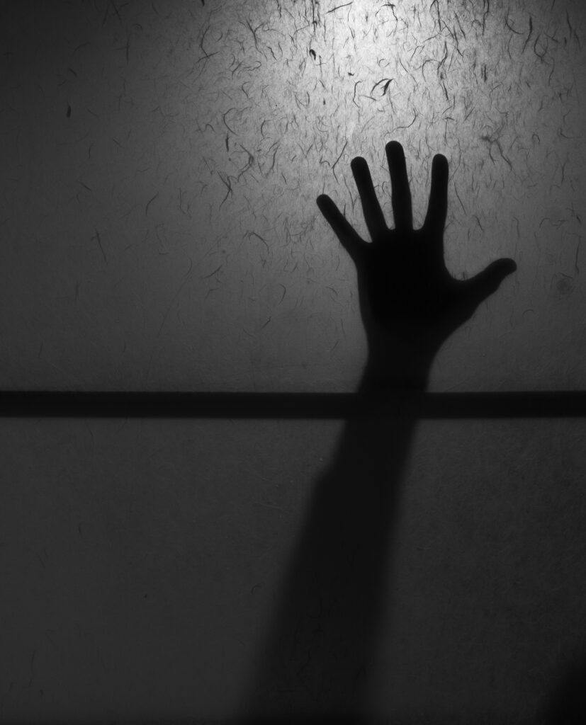 Textured Glass Wallpaper: Hand Silhouette in Black and White