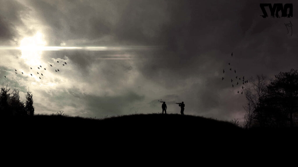 Fierce Survival: Engaging the Undead - Epic DayZ Epoch Mod Silhouette in Sepia Tones Wallpaper