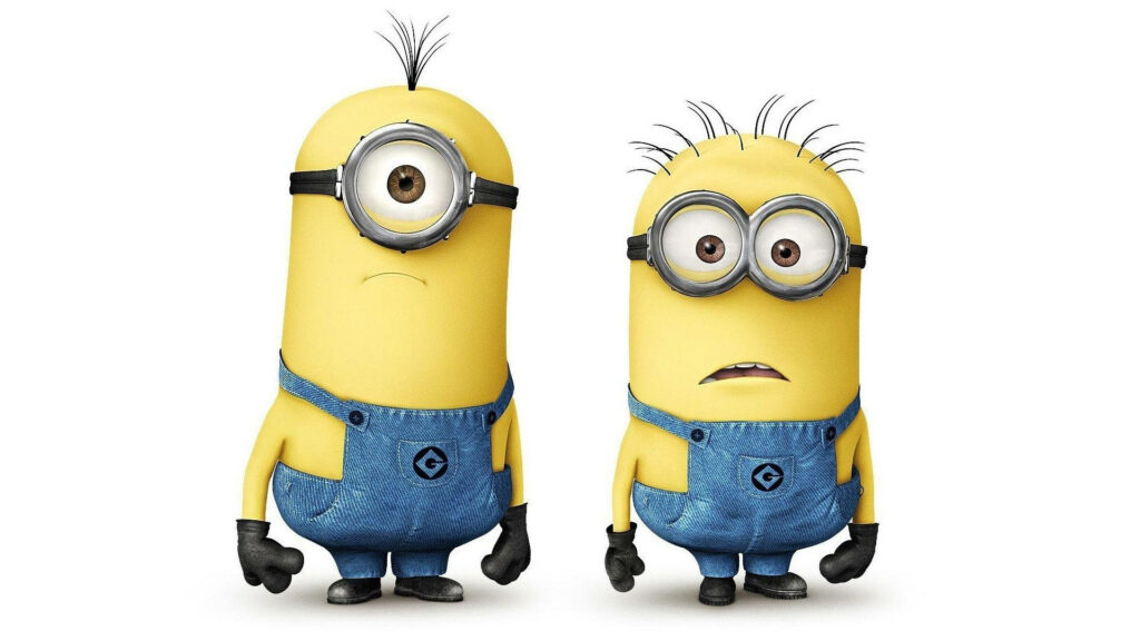 Surprise! Cute Minions Phil and Tim Stun in White Backdrop Wallpaper