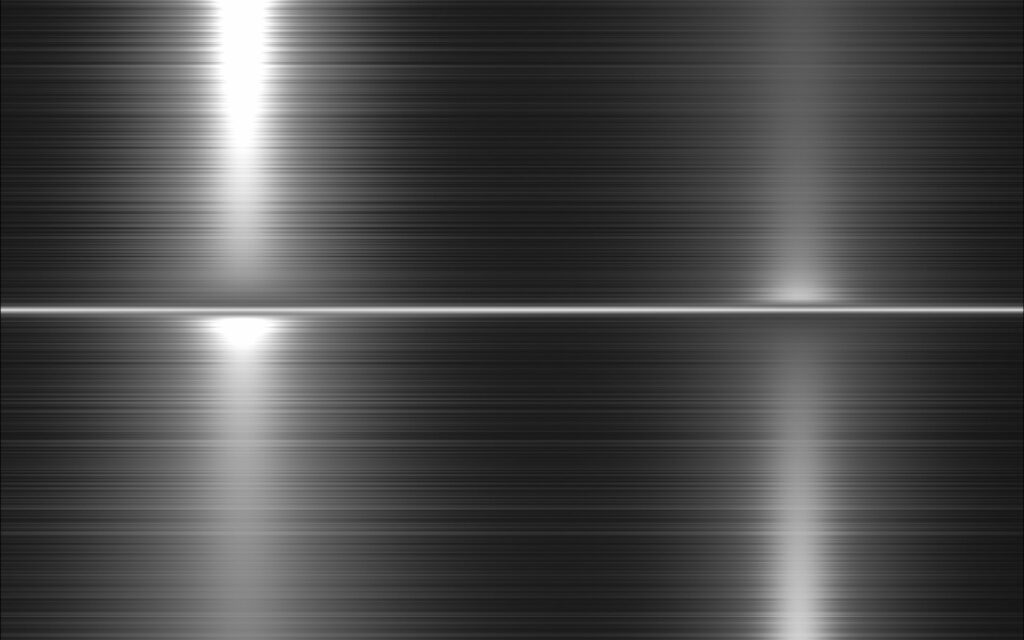Brushed silver metal wallpaper with textured grey grain and sharp vertical light reflections