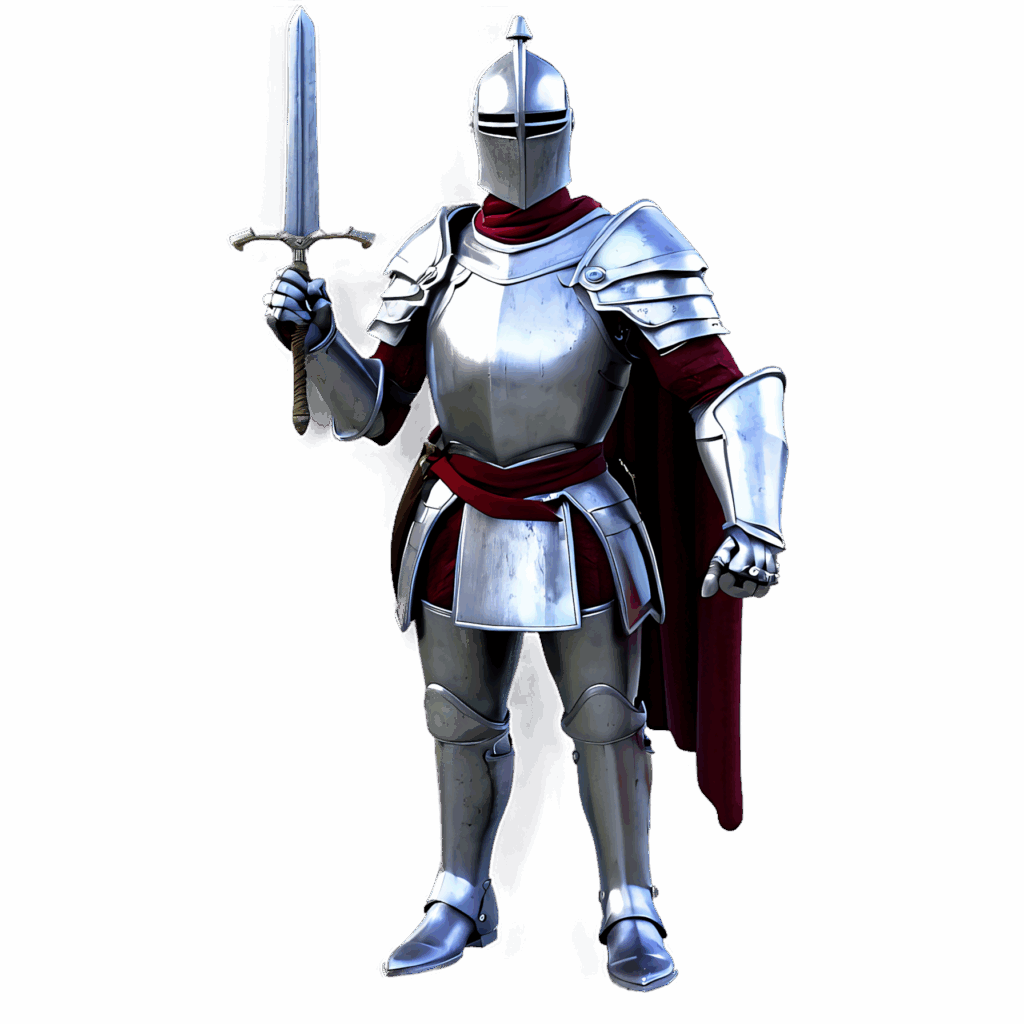 Silver Knight in polished armor wielding gleaming sword ready for battle wallpaper background