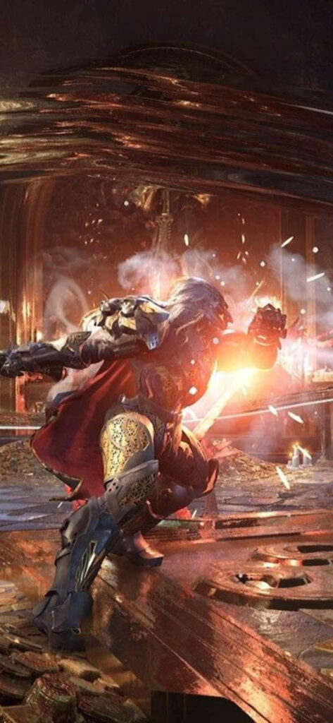 Silvermane Defends Against Godfall's Ferocious Assault in Stunning Background Visual Wallpaper