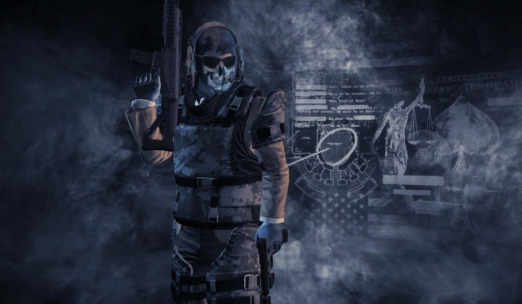 Simon Ghost Riley Call of Duty Modern Warfare tactical wallpaper skull mask US flag background