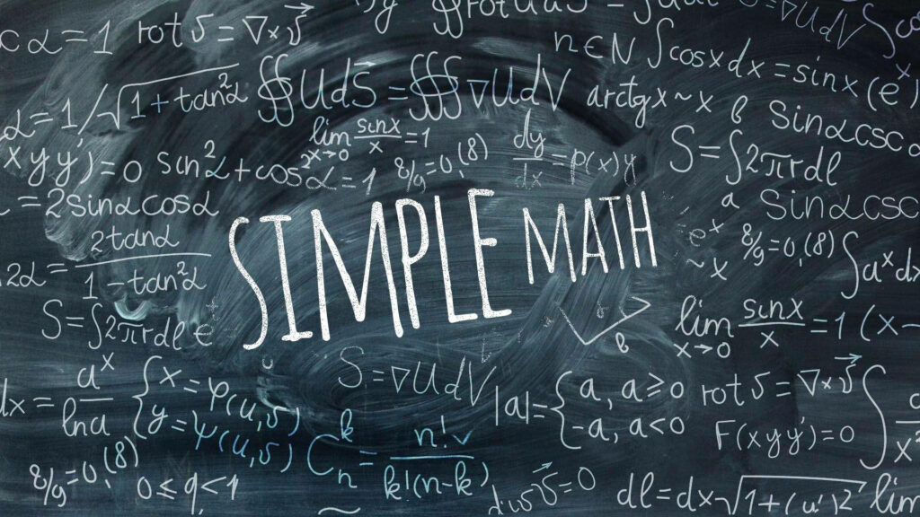 Chalkboard wallpaper with handwritten math equations and Simple Math text in chalk style