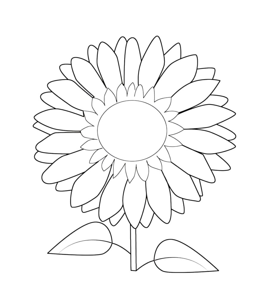 Easy Sunflower Coloring Page with Clear Outlines & Leaves Wallpaper