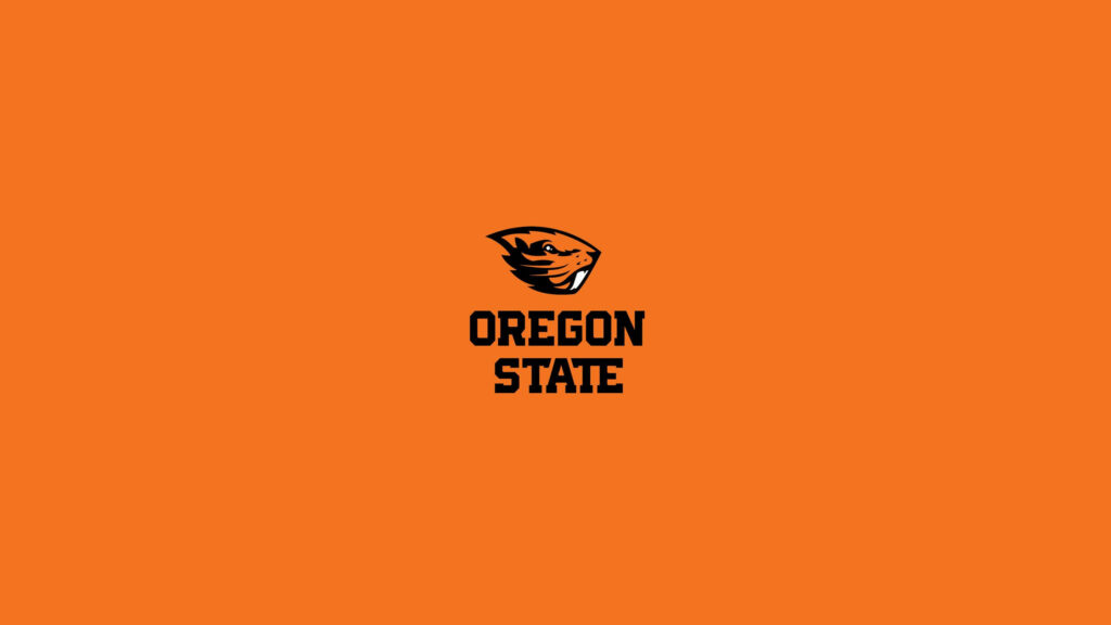 Minimalist Oregon State University wallpaper with Beaver mascot logo on vibrant orange background
