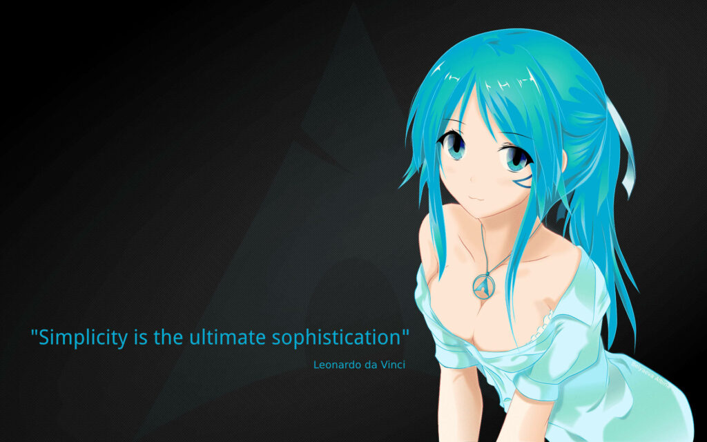 Minimalist Blue-Haired Girl Wallpaper with Da Vinci Quote
