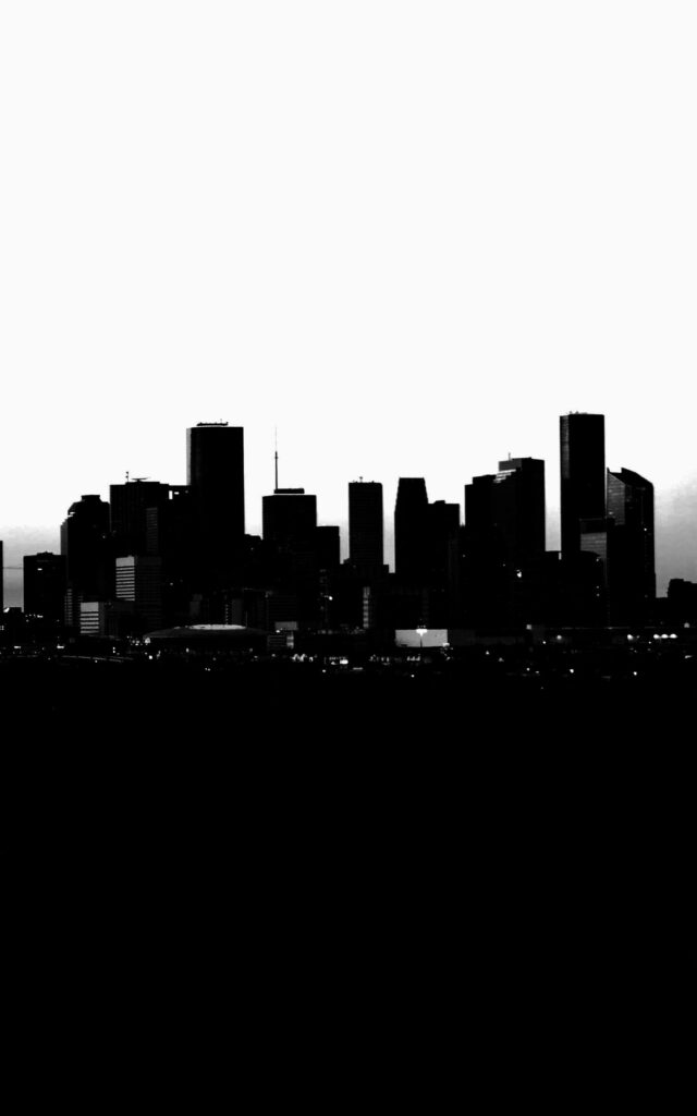 Houston Skylinescape: Minimalist Silhouette Wallpaper in Monochrome Tones
