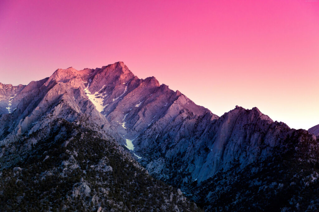Mount Whitney Sierra Nevada snow-capped peak at pink orange sunset desktop wallpaper landscape