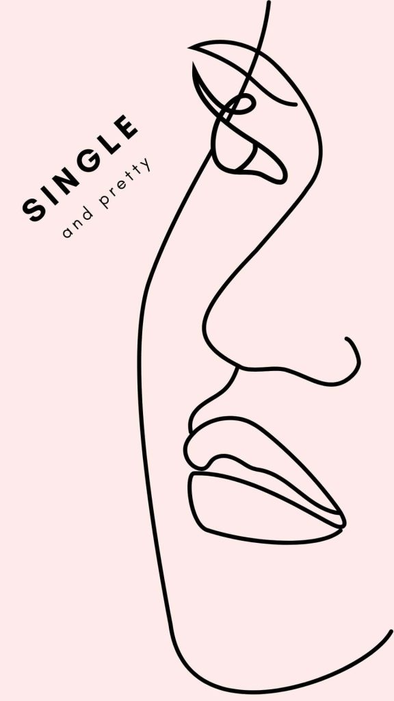 Minimalist black line art female face profile on pale pink background digital wallpaper