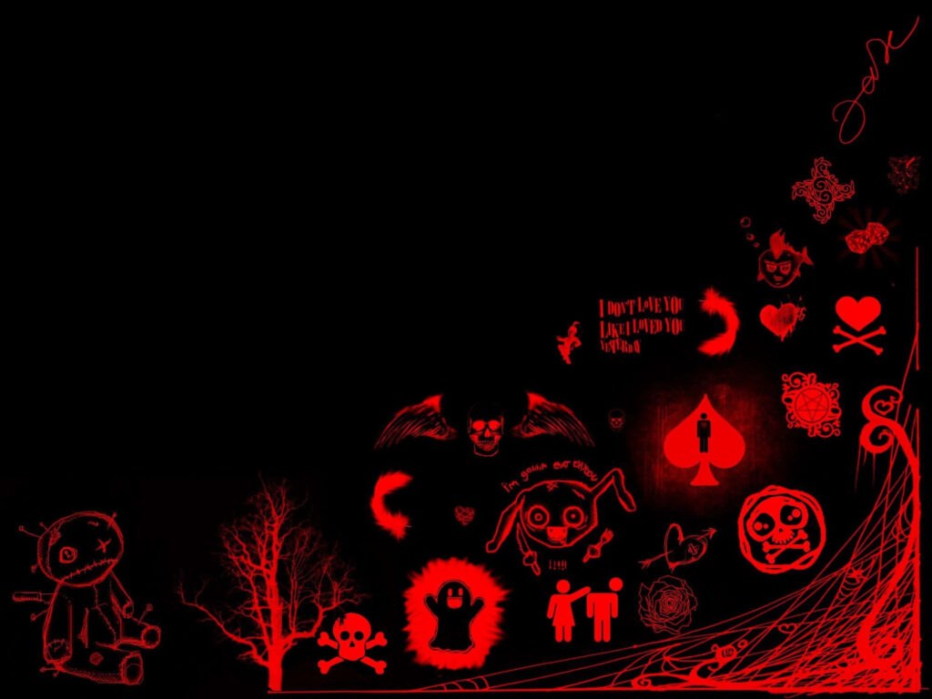 Dark Elegance: A Captivating Gothic Artwork Illuminated by Red Spookiness Wallpaper
