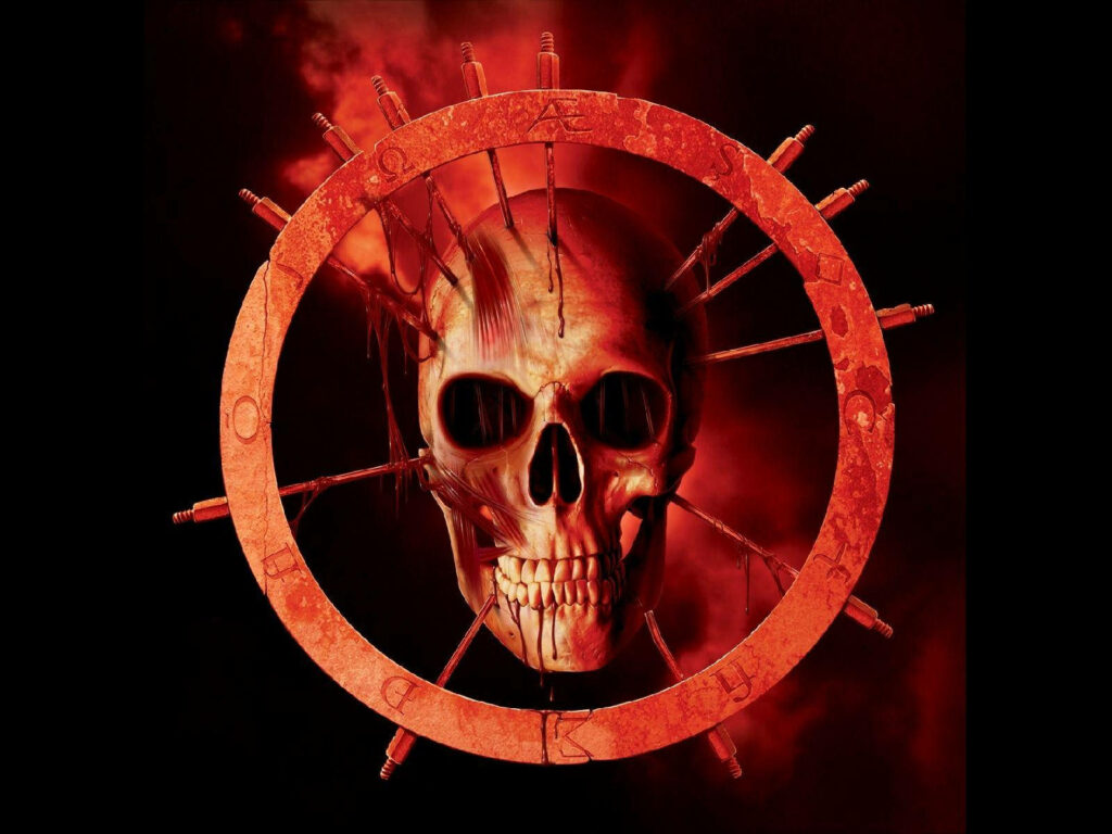 Sinister Wheel of Death Unveils an Eerie Skull Ensemble Wallpaper