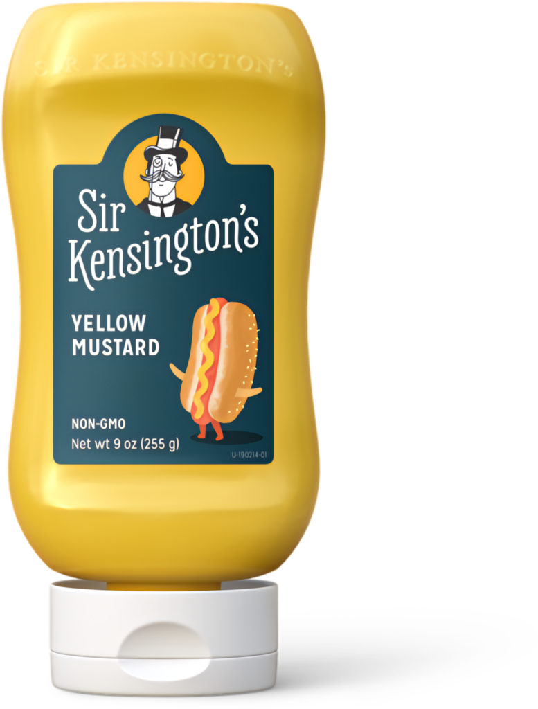 Vibrant Sir Kensington's Mustard Bottle with Playful Hotdog Design Wallpaper