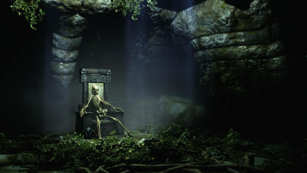 Skull King: A Bone-Chilling Desktop Wallpaper from Skyrim's Darkened Thrones