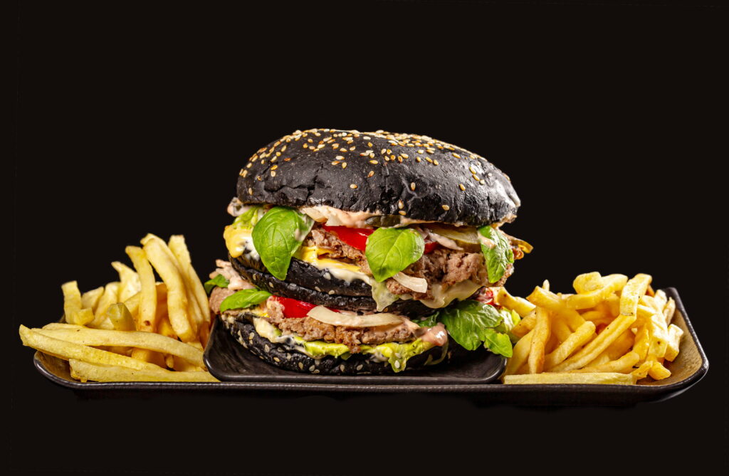 Scrumptious Indulgence: Appetizing Burger and Crispy French Fries HD Wallpaper