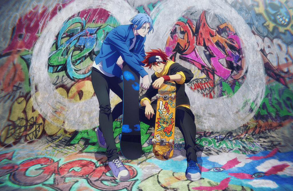 Reki & Langa Wallpaper: Vibrant Graffiti Skateboard Art Background