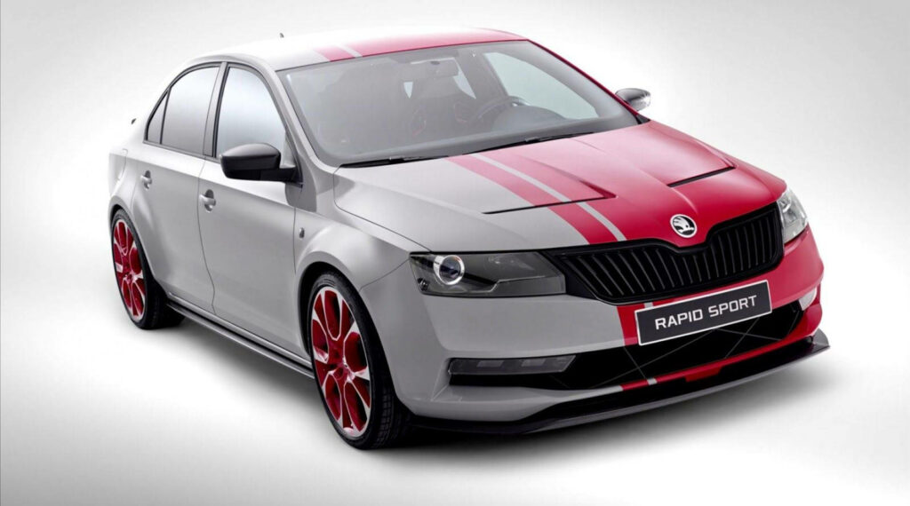 Skoda Rapid Sport Wallpaper: Sleek Design in Red & Gray Accents