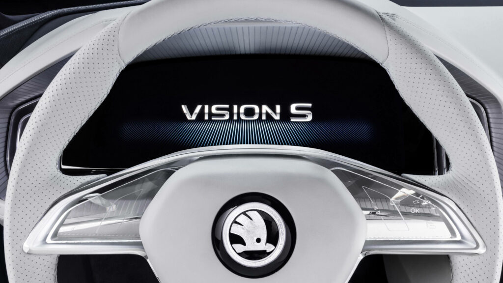 Skoda Vision S Logo Wallpaper: Sleek Design & Innovation Background