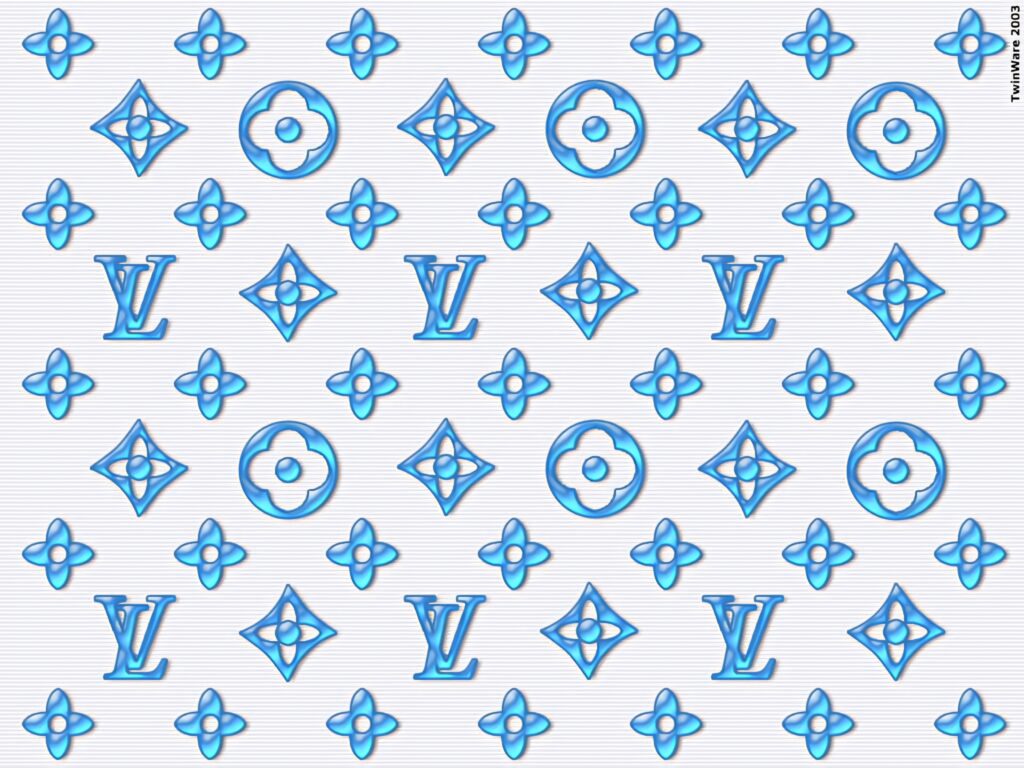 Louis Vuitton sky blue wallpaper with iconic LV monogram and floral elegant pattern background