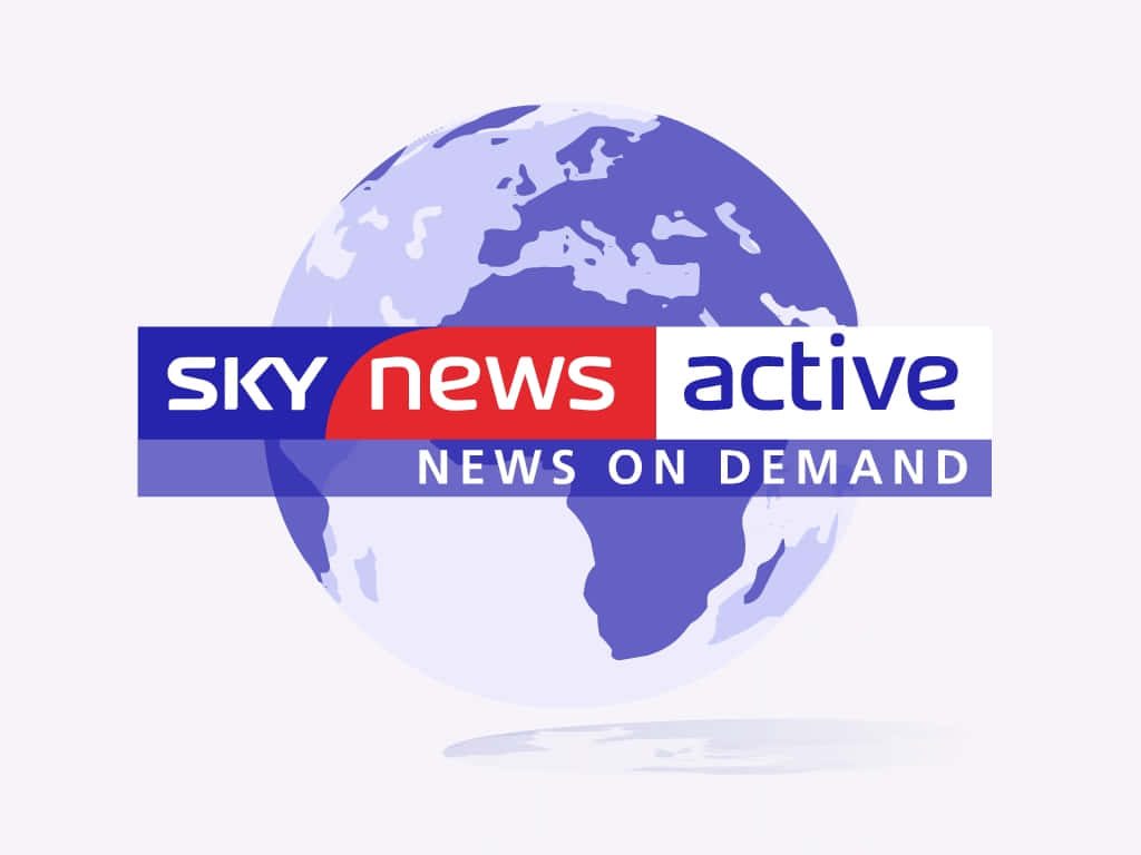 Sky News Active logo with News on Demand tagline on blue and purple globe background wallpaper