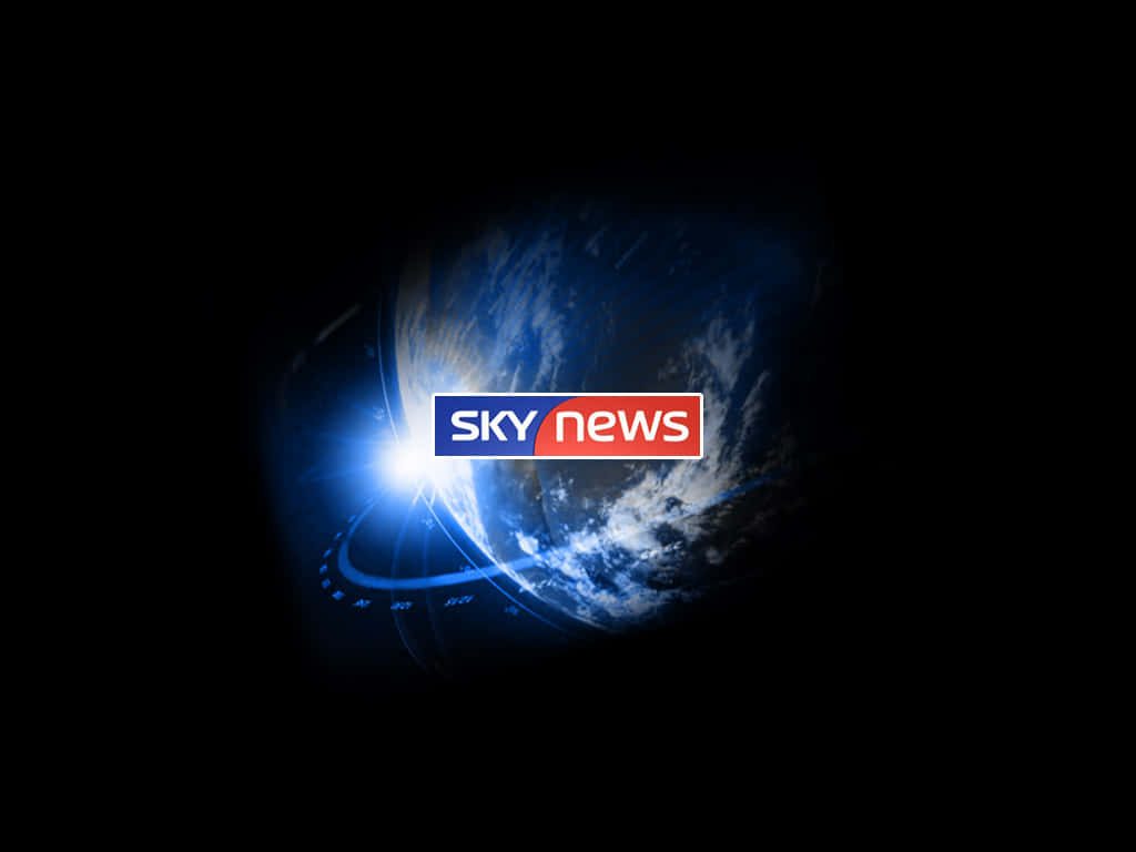 Sky News logo over Earth from space with blue lens flare dark cinematic wallpaper background