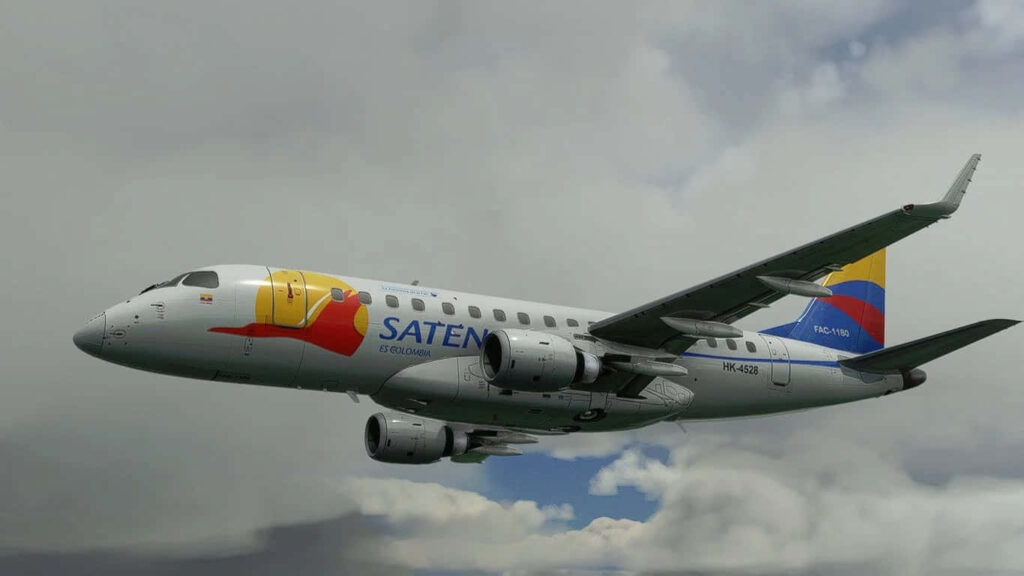 SATENA Soars: Captivating Low Angle View of Colombian Air Power in Infinite Skies Wallpaper