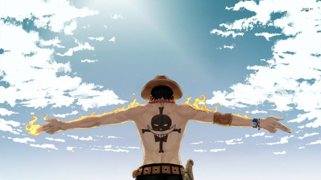 The Fiery Legacy: Portgas D. Ace Soaring in the Anime Skies - A Breathtaking HD Wallpaper Background