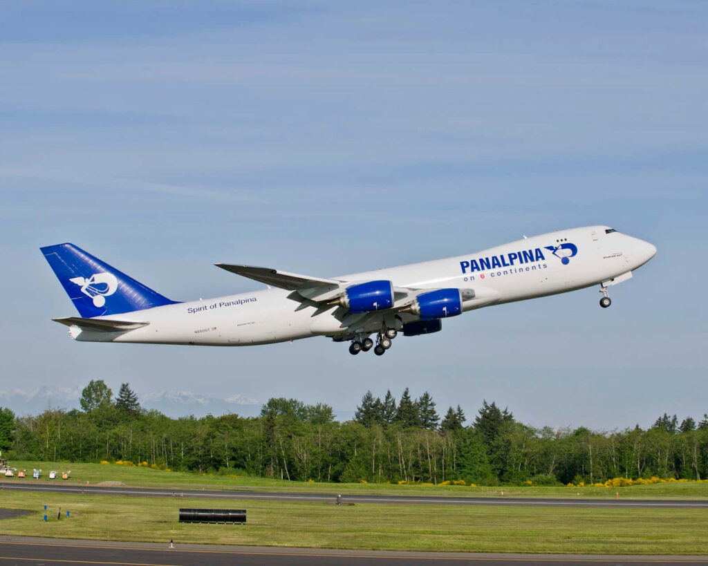 Sky high: A Mighty Jumbo Jet Defying Gravity with its Towering Presence Wallpaper