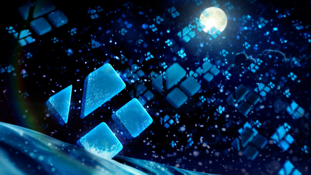 Skybound Serenades: Enchanting 3D Logos of Kodi with Celestial Charm Wallpaper