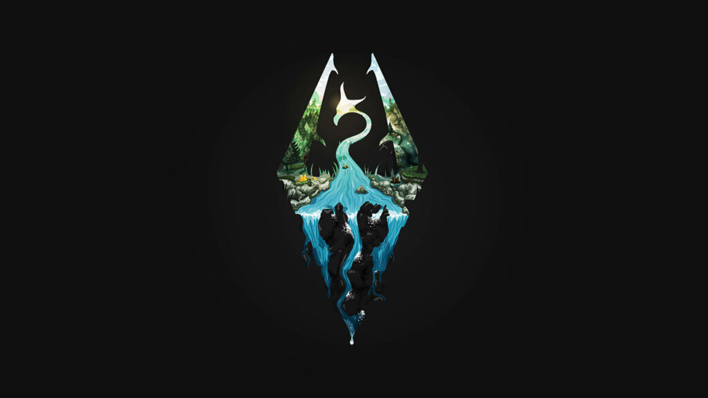 Skyrim Logo Waterfall Wallpaper: Nature Meets Fantasy