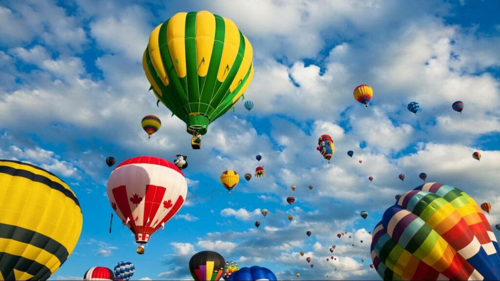 Serenity in the Skies: Vibrant Hot Air Balloon Spectacle, Perfect HD Computer Background Wallpaper