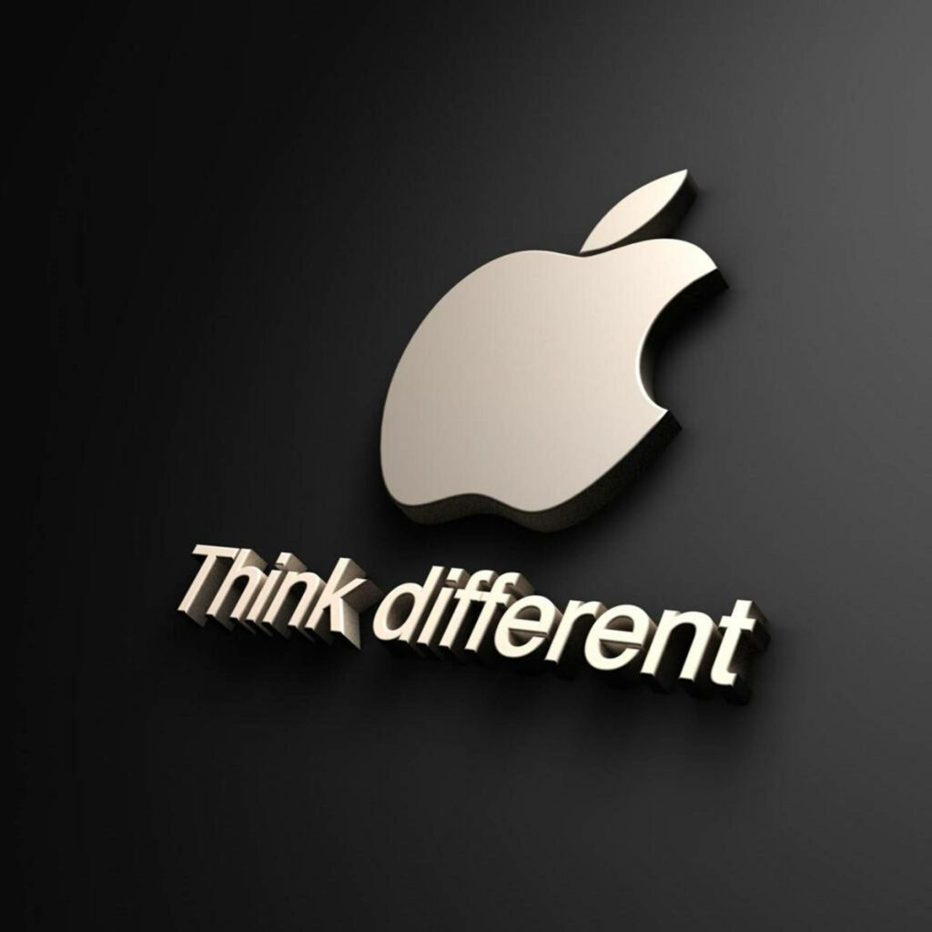 Sleek 3D Apple Logo Wallpaper with Think Different Slogan on Black
