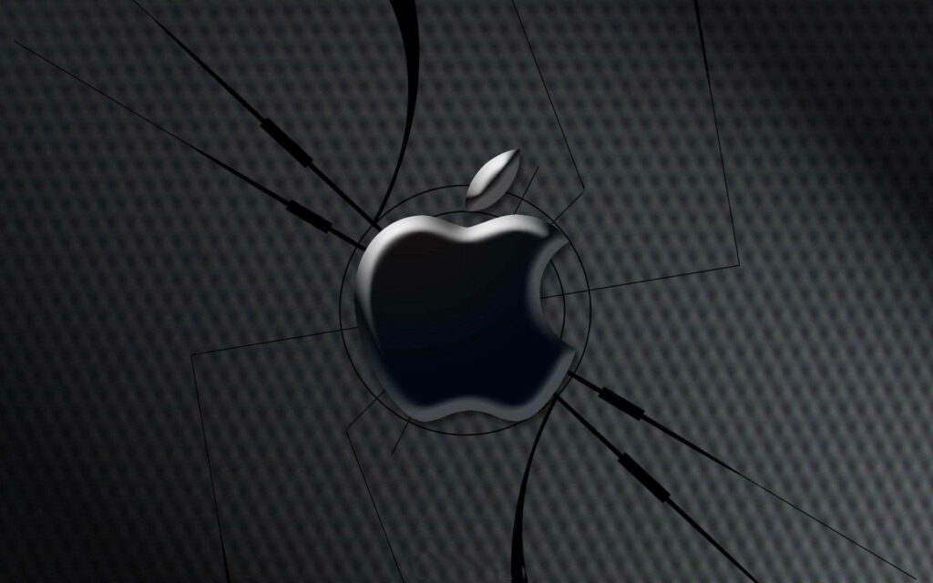 3D Black Apple Logo Wallpaper on Textured Dark Background