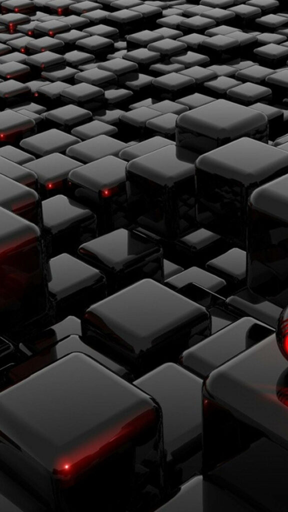 Modern 3D Shiny Black Cube Wallpaper for Stylish iPhone Background