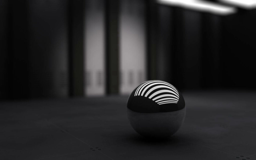 Sleek 3D Black & White Sphere Wallpaper with Geometric Patterns
