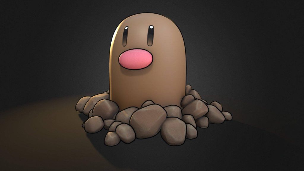 3D digital art of Diglett Pokémon emerging from earth minimalist black background wallpaper