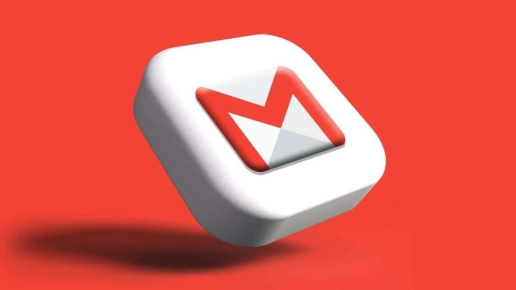 3D Gmail icon tilted on vibrant red background with soft shadows minimalist CGI wallpaper