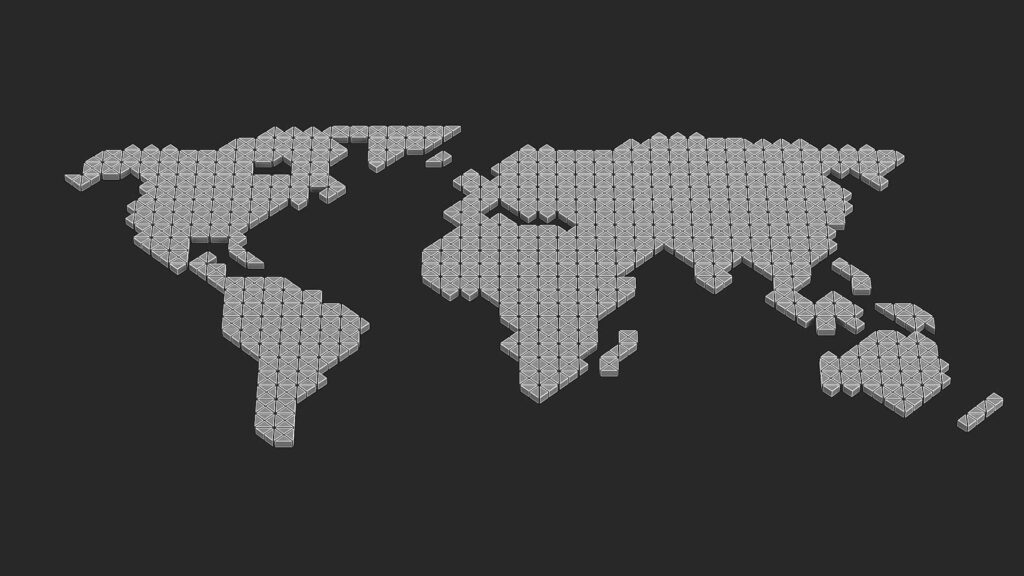 Modern 3D World Map Wallpaper with Geometric Design on Dark Background