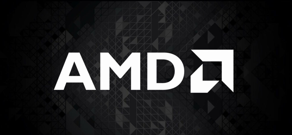 AMD logo on dark geometric background sleek modern tech wallpaper design for desktop