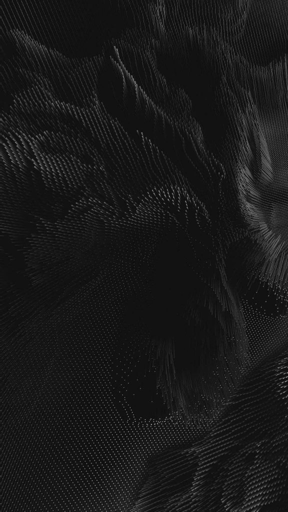 Abstract black wave wallpaper with intricate lines and particles on deep black OLED screen background
