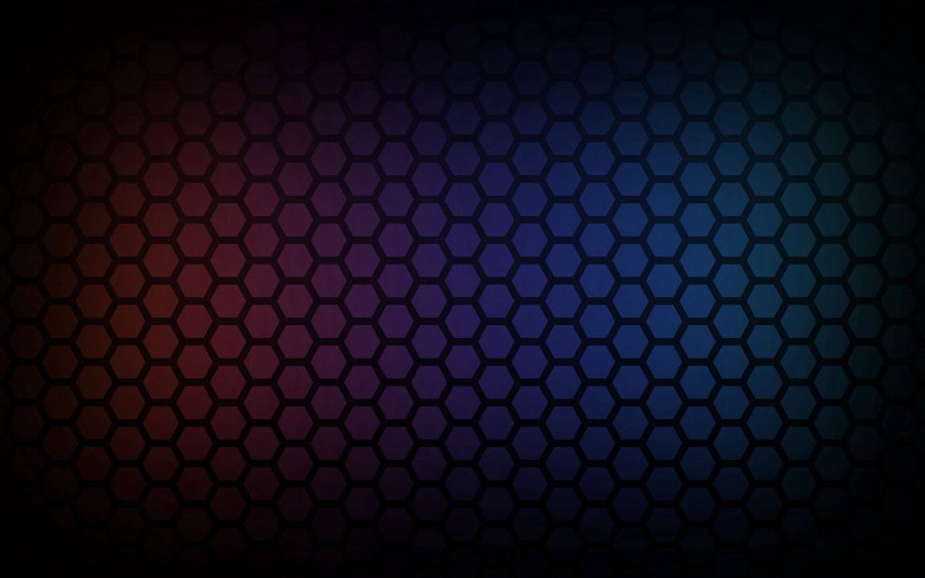 Abstract hexagon grid wallpaper with smooth red to blue gradient on dark minimalist background