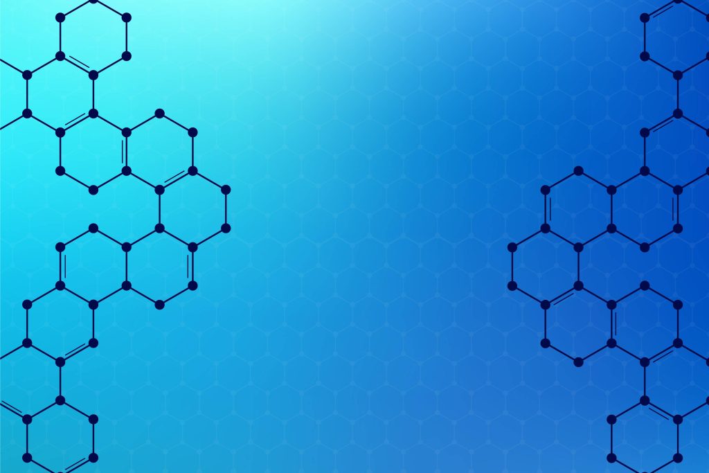 Abstract wallpaper with blue gradient and interconnected hexagonal molecular structures design