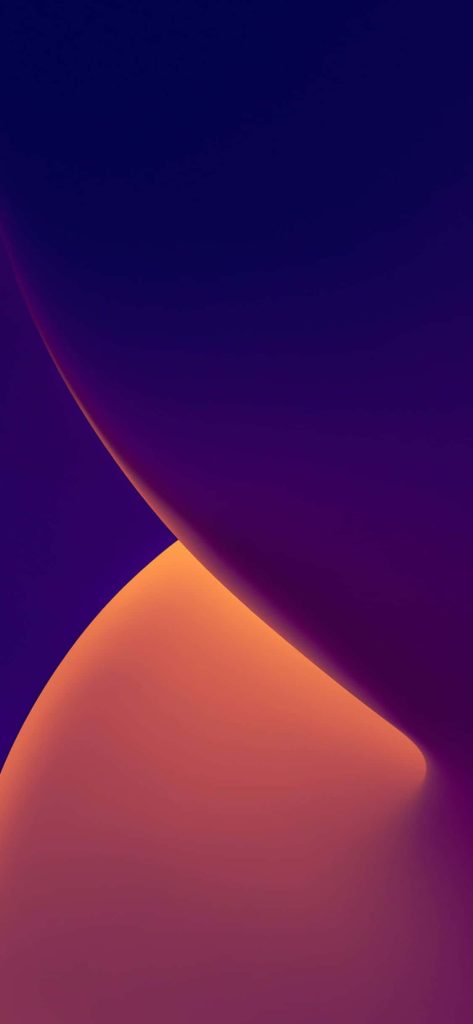 Abstract iPhone wallpaper with flowing curves in deep purple and warm orange gradients background