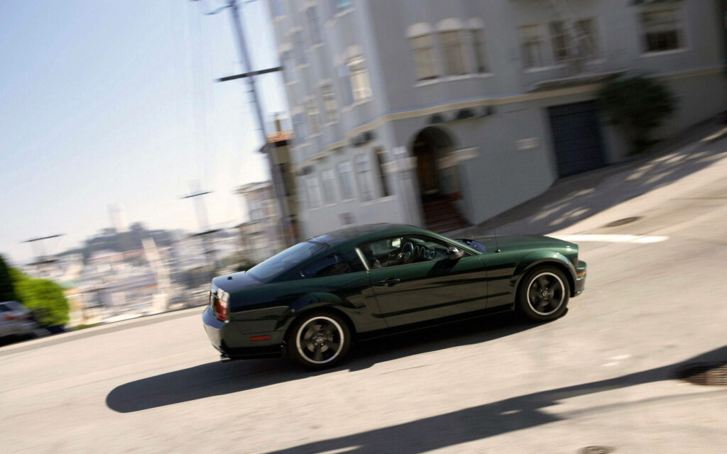 Dynamic Army Green Ford Mustang Urban Racing Wallpaper