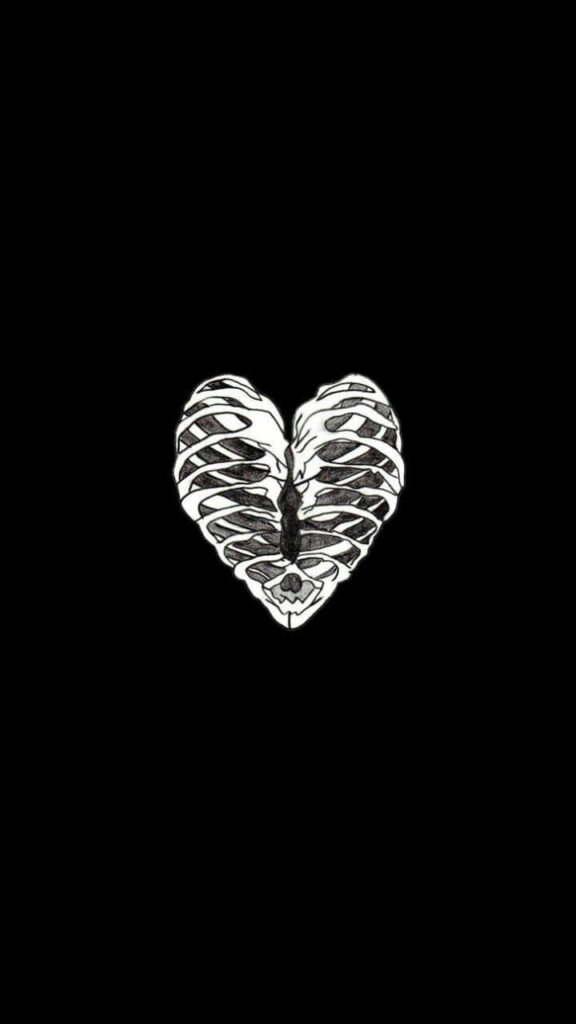 Sleek Black Heart Wallpaper: Artistic Patterns on Minimalist Background